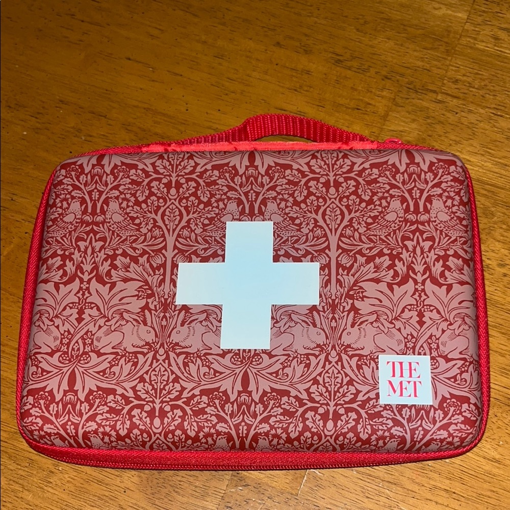 First Aid Kit Red and White Cross Floral Damask Pattern The Met Zippered Handle